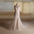 Elegant 3/4 sleeve see through back beautiful sequin flowers mermaid long train wedding gown